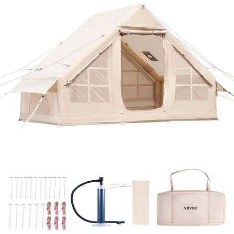 Aufblasbare Zelte für Camping 3x2x2m, 3–5 Personen, 300D Oxford 4-Jahreszeiten-Glamping-Zelt mit Handpumpe, Ofenanschluss, 2 Türen & 2 Netzfenstern, inkl. Aufbewahrungstasche für Transport (1/5)