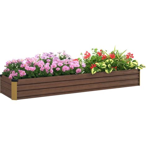 Potager surélevé/jardinière à herbes aromatiques, résistant aux intempéries, fond ouvert, 240 x 60 x 30 cm, marron foncé
