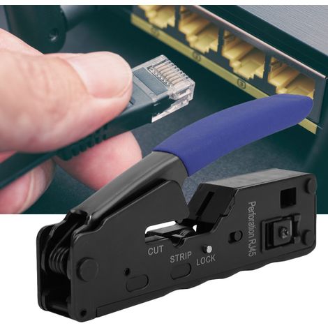 Crimpzange mit Kristallkopf für Netzwerkkabel (CAT-5, CAT-6, CAT-7, blau) (1/5)
