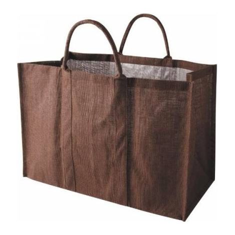 Sac à bûches marron foncé en toile de jute plastifié 30x60x40cm