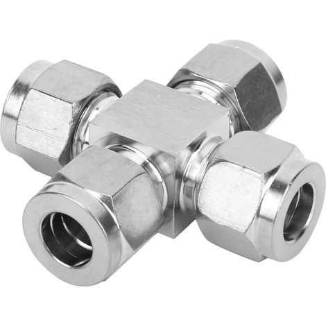Raccord de tuyau d'eau à 4 voies en acier inoxydable, adaptateur avec écrou, Ф10 (1/5)
