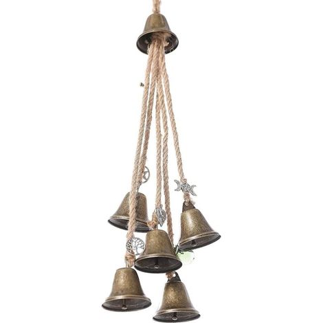 Witch bells, door protection charm, magical clearing of negative energies, attracts positive wind chimes, boho hanging ornaments for porch, garden, window, metal (1/5)