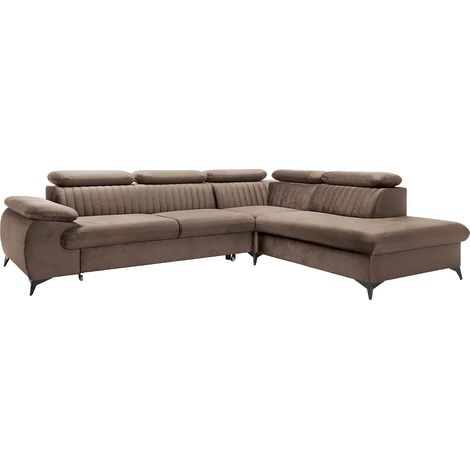 Canapé grand angle droit convertible en velours taupe SAMARA (1/5)
