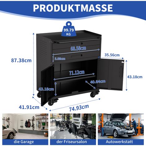 Armoire à outils roulante - [Marque] - Modèle 87cm - Acier lourd (1/5)
