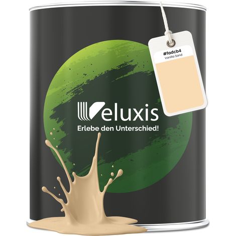 Wandfarbe Gelb Creme Beige Matt Innenfarbe – Deckkraft Klasse 1, VOC-frei, Ohne Grundierung, Tropfarm – Wohnzimmer & Schlafzimmer – 1L – Veluxis (Vanilla Sand)