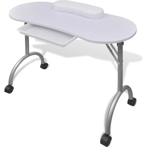 Table à manucure pliable avec roulettes et un coussin épais de poignet Blanc -96456 (1/5)