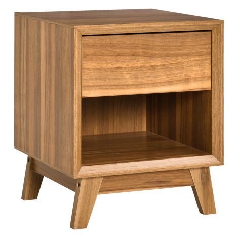 Modern Walnut Brown Bedside Table Nightstand with Drawer and Shelf,Versatile Living Room End Table and Stylish Side Table for Home Decor