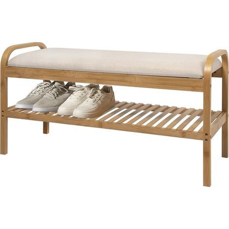TrAdE Shop Traesio - Panca Con Scarpiera In Bamboo 2in1 Multifunzionale H45x90x34cm Ingresso Camera Corridoio - (1/4)
