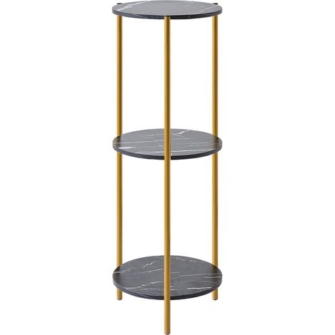 Tall Table with 3 Tiers, Round End Table Sofa Side Table, 90cm Plant Stand Indoor Plant Holder, with Black Marble Texture (Black)