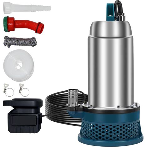 Pompe submersible compatible avec batterie 24 V pompe à eaux usées avec tuyau de 10m et câble de raccordement de 5 m, pompe submersible pour eaux usées pour piscines bassins (1/5)