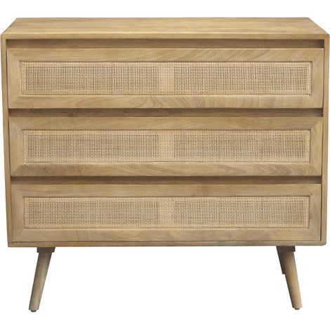 Comò in legno massello di mango e motivo a intreccio rattan 3 cassetti L90 cm ACANGE
