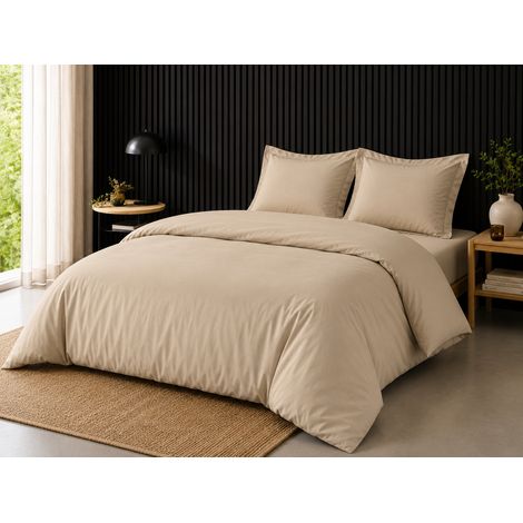 Pack complet housse de couette percale 78 fils pour lit 140 x 190 cm Sable