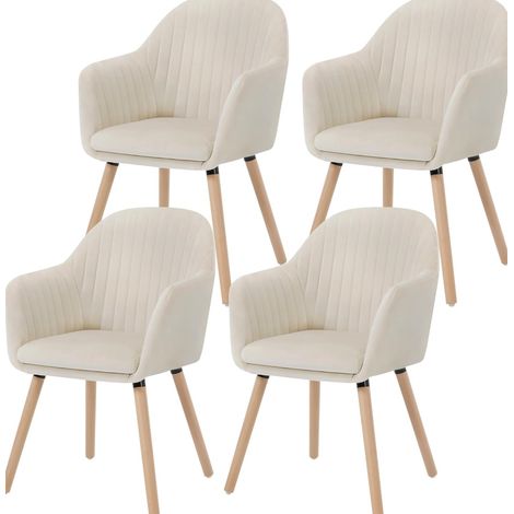 Woltu – Lot de 4 chaises de salle à manger en velours – Dossier ergonomique – Structure en acier – Patins antidérapants – Couleur crème (1/5)