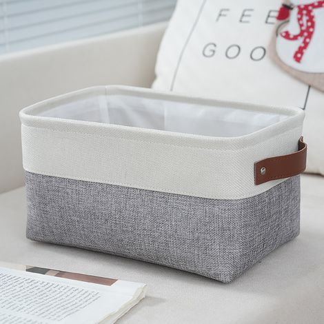 Small Fabric Storage Basket for Organizing, Collapsible Fabric Basket for Shelves, Closets, Laundry, Nursery, Decorative Basket for Gifts (White&Gray) (1/5)