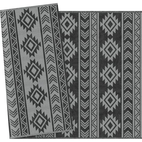 Tapis d'extérieur imperméable, double face, en fibre synthétique de haute qualité, noir et gris, 182 x 274 cm (1/4)