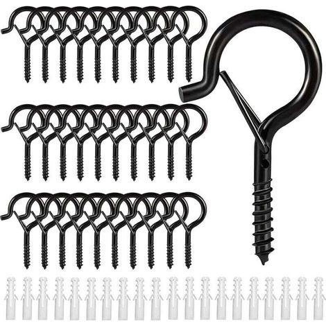 Crochet à visser en inox 5.2cm – Capacité de charge jusqu'à 40kg – Lot de 30 crochets avec tubes d'expansion – Pour intérieur et extérieur - 30pcs (1/4)