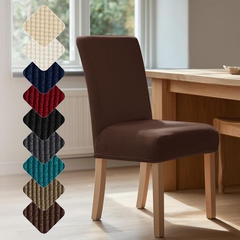 Stuhlbezug 2er-Set dunkelbraun, dehnbar, Jacquard-Stoff, für Esszimmerstühle (1/5)