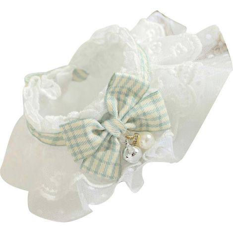 Collier en dentelle pour chat avec nœud et clochettes - Accessoire mignon et tendance pour chien - Vert L (1/2)
