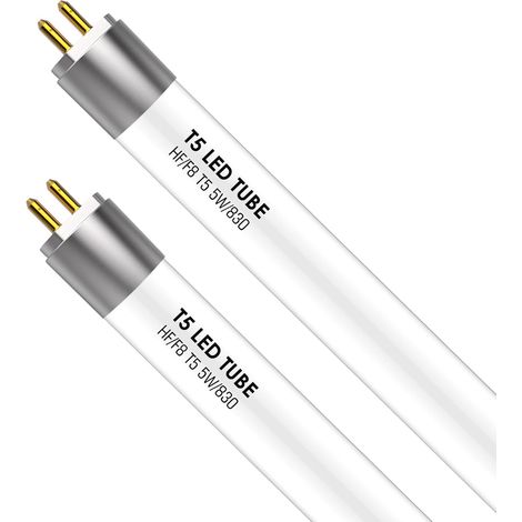 Lot de 2 tubes LED T5 courts 288 mm, 5 W, 685 lm, 3000 K, culot G5, remplacement des ampoules T5 classiques 8 W pour EVG, basse tension, lumière blanche chaude (1/5)