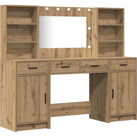 Schminktischset mit LED 3 pcs Artisan-Eiche Holzwerkstoff