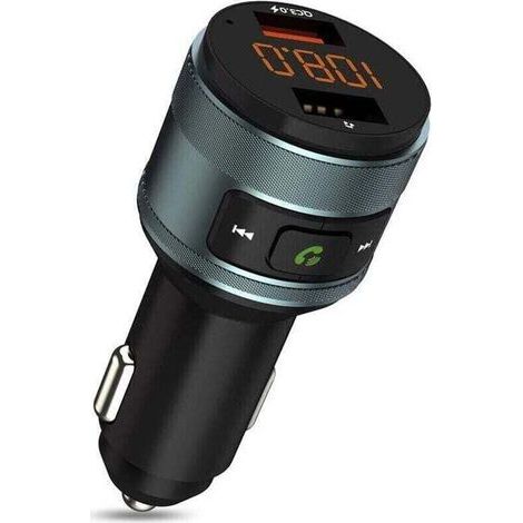 FM Transmitter, QC 3.0 Car Radio Transmitter, Wireless Bluetooth FM Radio Adapter for Car with Two USB Chargers, Supports 64GB USB Flash Drive (1/4)
