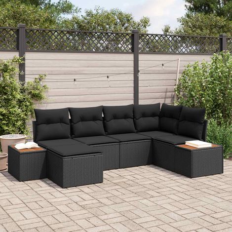 vidaXL Gartensofa-set mit Kissen mit Speicher 7 pcs Schwarz Polyrattan (1/5)