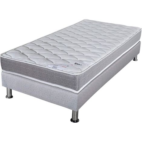 Matelas ressort + Sommier Gris clair 90x190 Ryad - Hauteur 20 cm - Soutien très ferme (1/5)