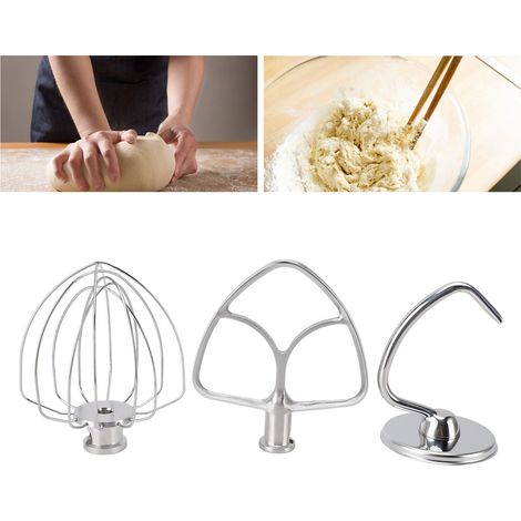 Juego de accesorios de 3 piezas para procesadores de alimentos: batidor plano, gancho para amasar y varillas de acero inoxidable – accesorios para procesadores de alimentos con cabezal de motor inclin (1/5)