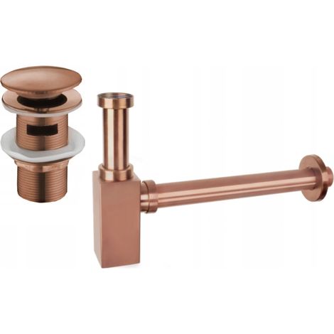 Mexen quadratischer Waschbecken-Halbsiphon mit Klick-Klack-Stöpsel, mit Überlauf, Rosa Gold - 799206 (1/3)