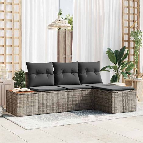 Gartensofa-set mit Kissen 4 pcs Grau Poly Rattan