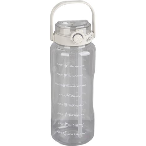 Transparente 2000-ml-Fitness-Trinkflasche mit Strohhalm, PC/PP-Material, zwei Trinkmöglichkeiten, Messskala, tragbar und matt (1/5)