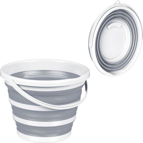 Seau pliable, 10 litres, bec verseur, anse, récipient rétractable pour la maison & le camping, gris - blanc (1/5)
