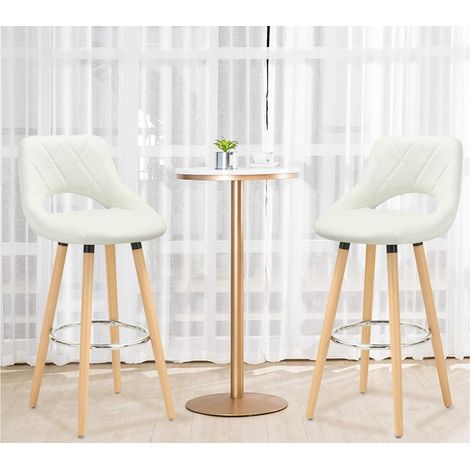 WOLTU Barhocker 2er Set Barstuhl Bistrohocker Tresenhocker mit Rückenlehne und Fußstütze Design Stuhl Holz Kunstleder Weiß