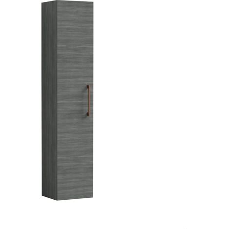 Balterley Bramshall Modern Bathroom 1 Soft Close Door Wall Hung Tall Storage, Woodgrain Anthracite with Copper Finish Handle, 300 mm (1/4)