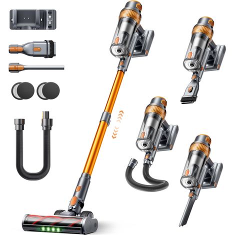 Aspirateur Balai sans Fil 600W/50KPa/65Min, Aspirateur sans Fil Puissant avec Tuyau Extensible 1m, Charge Murale, Mode Auto, Aspirateur Balai Écran LCD pour Poils d’Animaux/Sols/Tapis/Voiture (1/5)