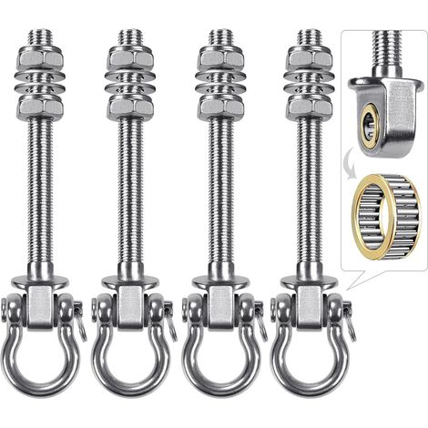 4pcs Crochet de Hamac, 17.5cm Accroche de Balançoire Fixation Fauteuil Suspendu de 180 Pivot Ensemble Plafond Poutre Chaise de Yoga Sac de Frappe Materiel de Suspension, 1500lbs