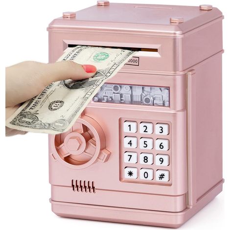 Tirelire Électronique Enfant 3-12 Ans, Coffre-Fort avec Code, Jouet Sécurisé pour Fille, Banque ATM Rose Doré, Cadeau Enfant (1/5)