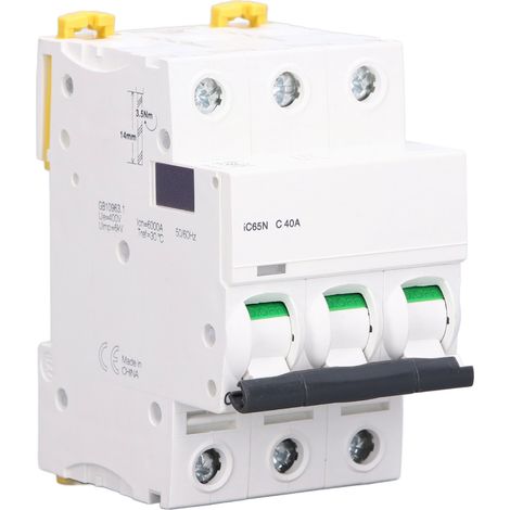 Disjoncteur miniature 40A 3P 400V IC65NC40A, montage rail DIN, protection surcharge basse tension, interrupteur différentiel (1/5)