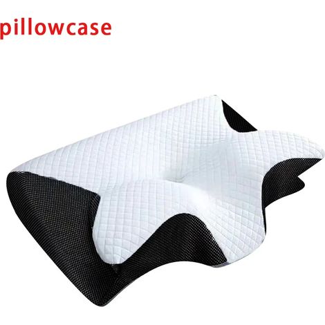 Oreiller cervical en mousse à mémoire de forme, oreiller orthopédique ergonomique 2 en 1 pour soulager les douleurs cervicales, design profilé, 1 taie d'oreiller noire (taie d'oreiller uniquement)-Aqu (1/5)
