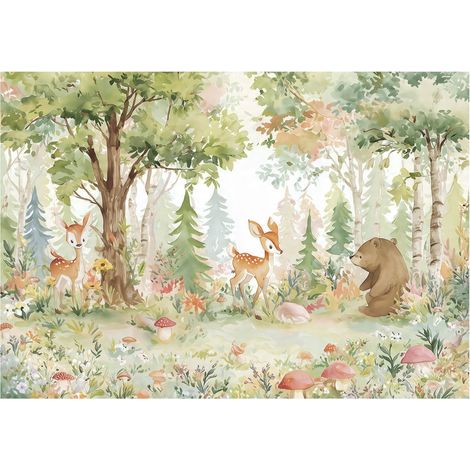 Papier peint mural forêt animaux enfant intissé grand format design intérieur chambre enfant pas cher 150x105 cm (1/5)