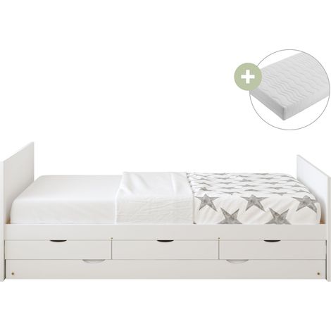 Sunny Eli Lit Gigogne Avec 3 Tiroirs De Rangement, En Bois, Blanc Lit 2 Places - Matelas Hybride 90 X 200 Inclus Dimensions Totales: 206 X 97 X 75 Cm (1/5)