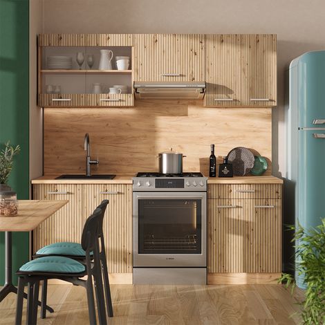 Cucina componibile R-Line, Rovere artigianale/rovere Goldkraft, 200 cm , PL Rovere, Vicco