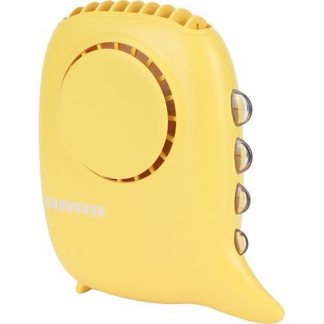 Ventilateur électrique portable à tour de cou, petit modèle, 3 vitesses de ventilation, chargement USB, jaune