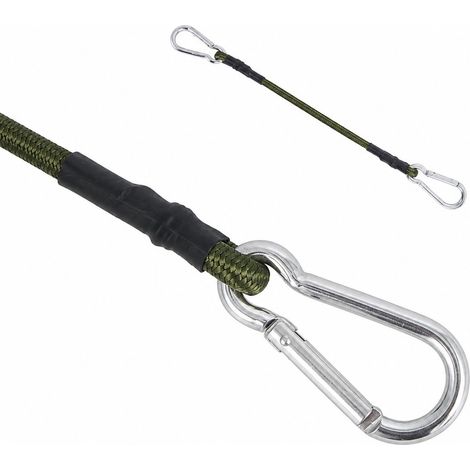 Corde élastique de 8 mm avec mousqueton, vert armée, pour tente, corde à linge de camping, sangle à bagages, mousqueton de 30 cm (1/5)