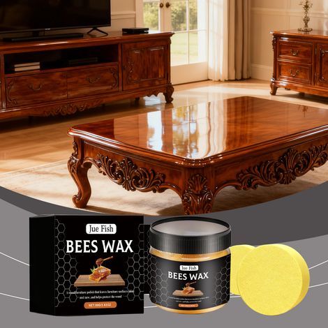 Cire d'entretien pour meubles, idéale pour les petites rayures sur les meubles en bois. Elle restaure et préserve leur éclat. Application facile. Lot de 1 pot de cire (80 g) + 1 éponge. -- (1/5)
