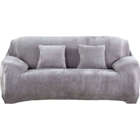 4-Sitzer-Samtsofabezug, 235–300 cm dick, weich, elastisch, staubdicht, grau