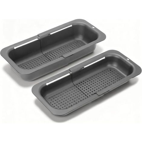 Passoire Évier Pliable Réglable 2 Pièces (Haute & Basse), Extensible Égouttoir Cuisine en Plastique, Égoutter les Pâtes Cuites(Gris) (1/5)