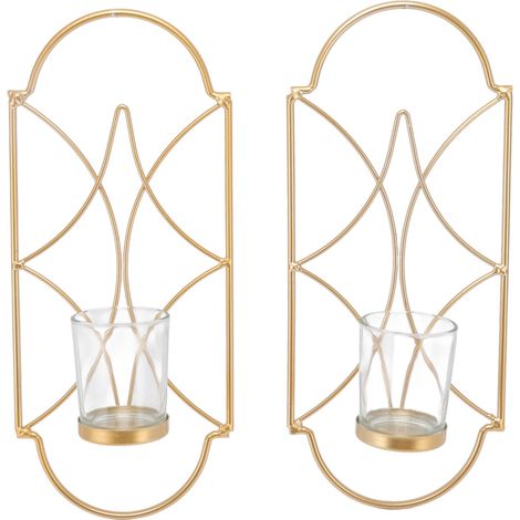 Lot de 2 appliques murales en fer et verre, accessoires de décoration pour salon et chambre, couleur or (1/5)