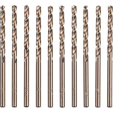 Lot de 10 forets hélicoïdaux en acier rapide M35 HSS or cobalt pour perceuses métriques à haute vitesse 3 mm x 63 mm pour perçage des Acier inoxydable et métal