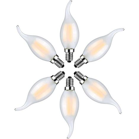 6-Pack E14 4W LED Flame Light Bulbs, Warm White 2700K - Filament Candle Bulbs for Chandeliers - Frosted Glass